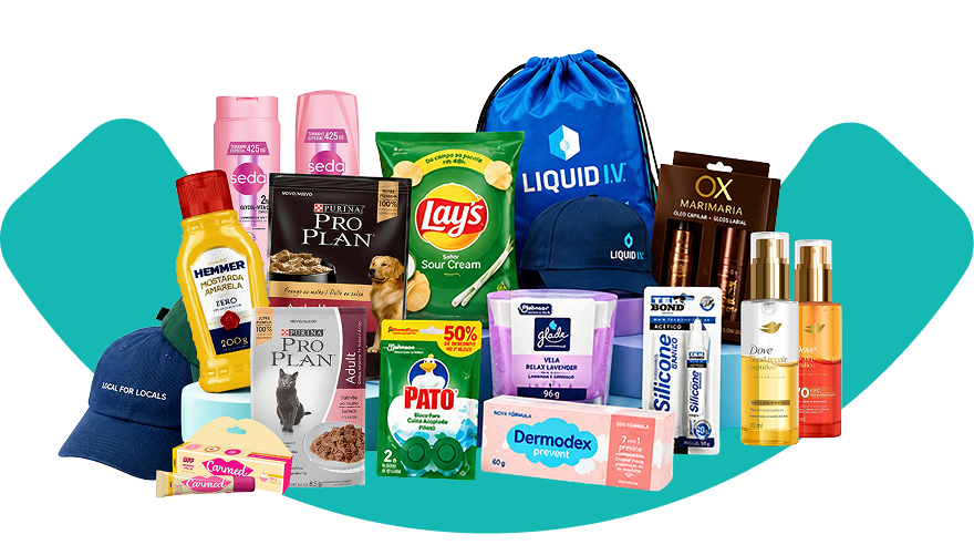 Composição de produtos de beleza, alimentos e experiências oferecidos pela Mimoo